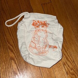 Cat Print Canvas Bag/lunch bag- Cream and Orange